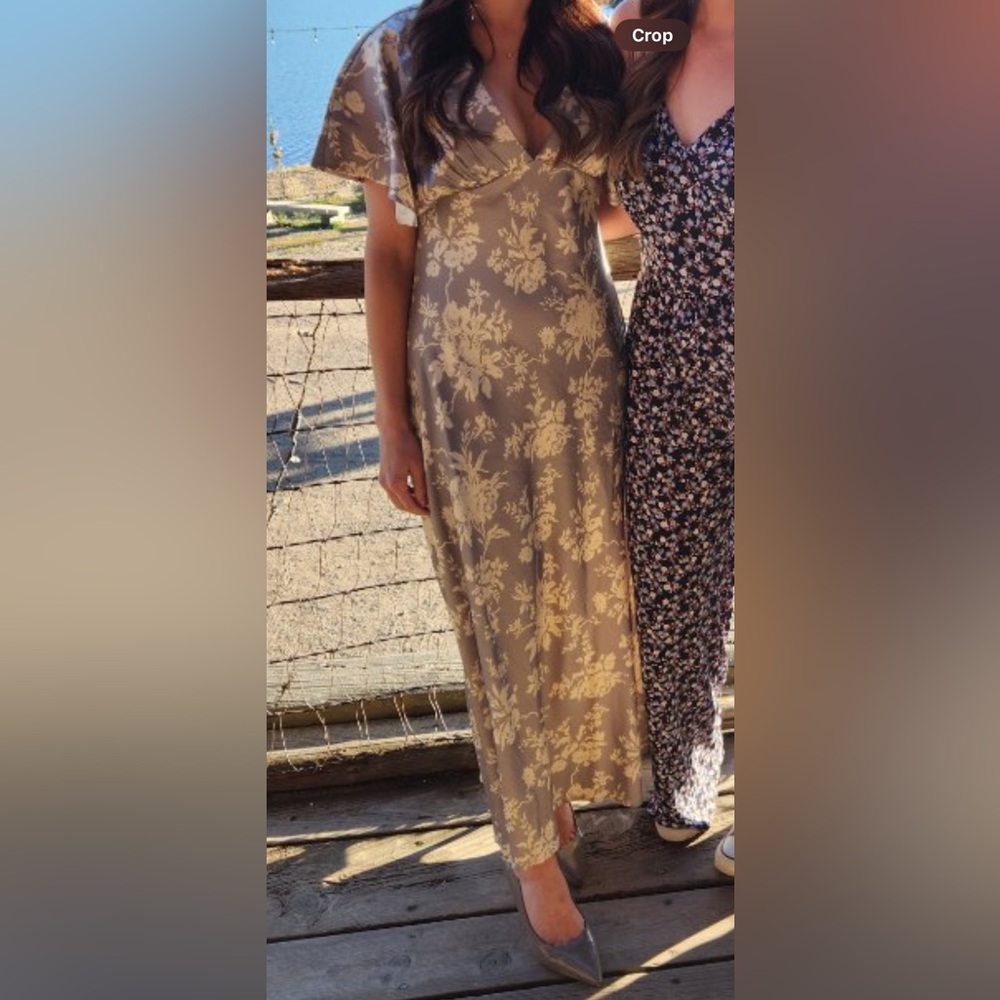 Abercrombie & Fitch Gray Maxi Sundress with Flutter Sleeves